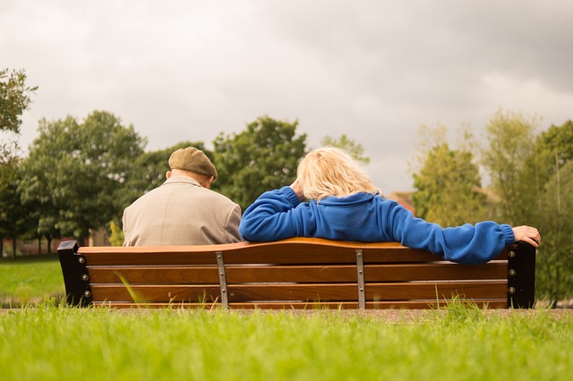 Old couple on a bench.