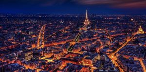 Bird's eye view of Paris during the night time.