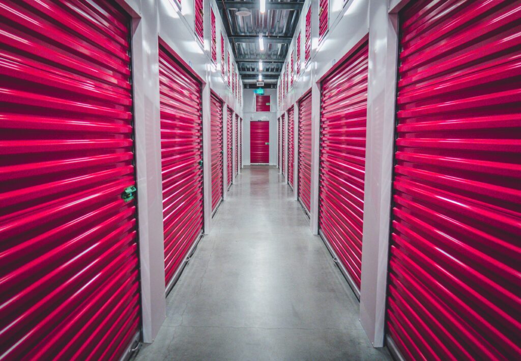 The interior of a storage warehouse.