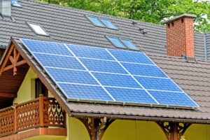 Solar panels on one of the sustainable houses in the US