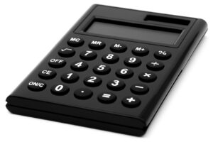 A black calculator to calculate the money you need when buying a house in LA.
