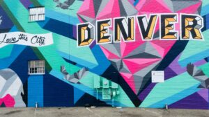 A mural with the word Denver in it.