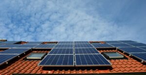 Solar panels on the roof of a house.